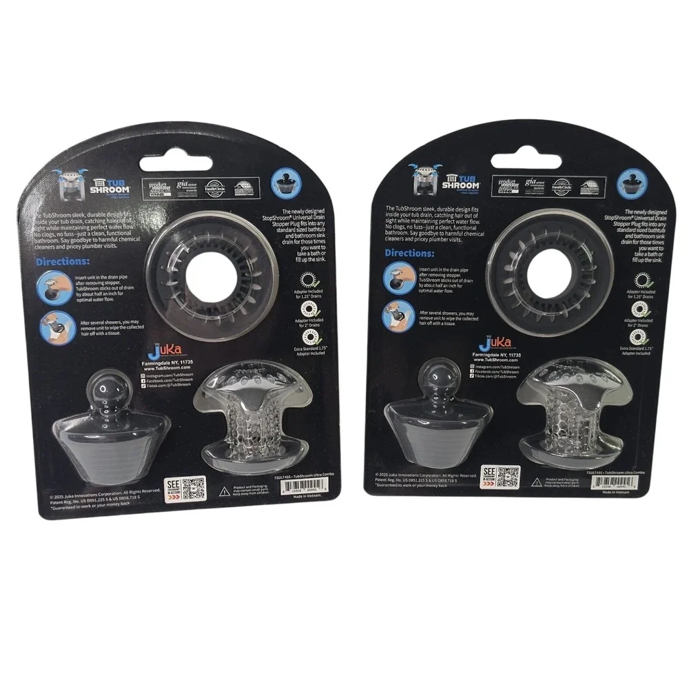 TubShroom Ultra Stainless Steel Bathtub Hair Catcher StopShroom Plug Combo Lot 2
